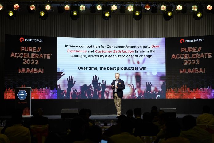Mark Jobbins, Field Chief Technology Officer, Asia Pacific and Japan, Pure Storage addressing partners and customers at Mumbai Accelerate 2023