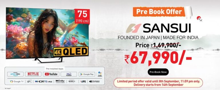 Vijay Sales announces Pre-Booking offer for Sansui 75-inch 4K QLED TV at just INR 67,990
